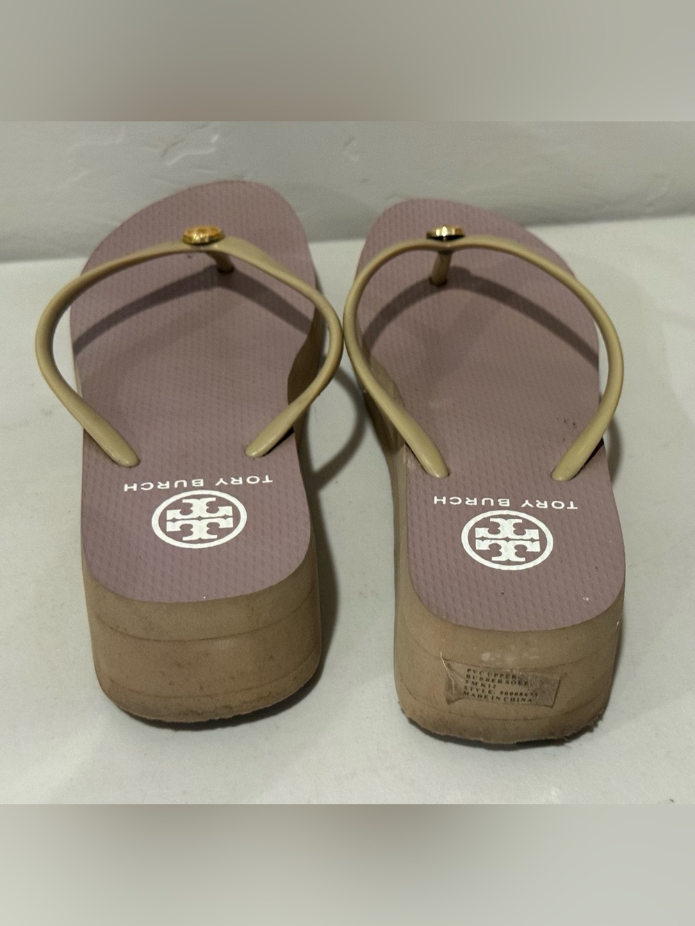 Tory Burch Beige-Strap Pink Tan Footbed Platform Sandals Sz 7 M - Picture 4 of 7